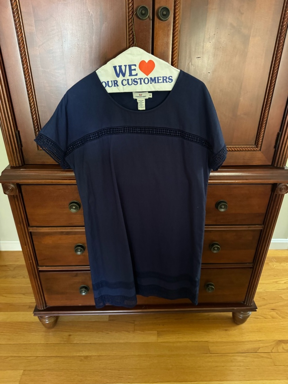 Vineyard Vines Navy Shift Dress with Crochet Trim